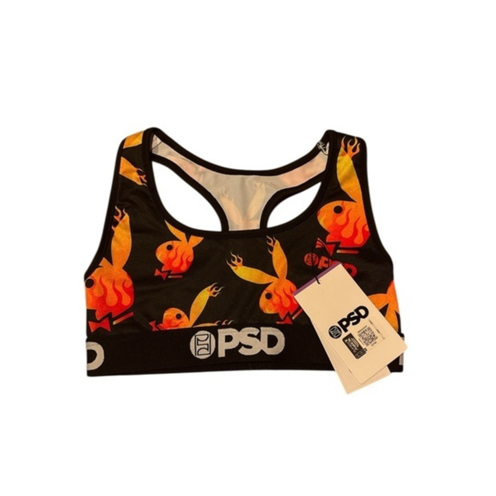 PSD Black Sports Bra with Orange Playboy Bunny - Small